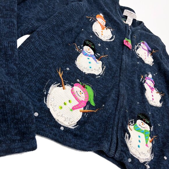 Tiara International Snowman Christmas Winter Sweater Cardigan Full Zip Womens L - Picture 2 of 7